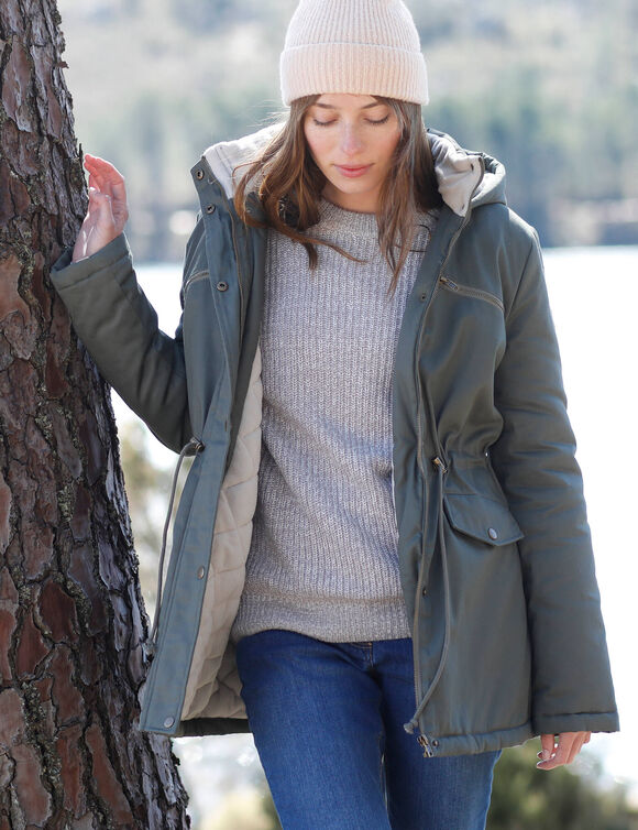 Parka déperlante doublée maille polaire (kaki)