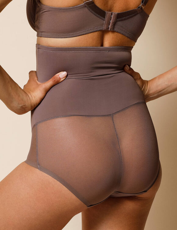 Culotte taille haute maille et tulle gainant (café)