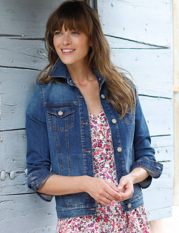 Veste boutonn&eacute;e en jean (stone)