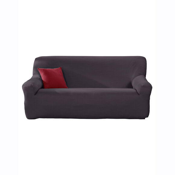 Housse extensible unie canap&eacute; fauteuil accoudoirs (gris)