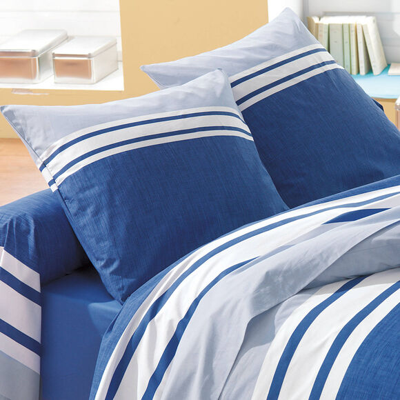 Linge de lit Nathalie coton (marine / ciel)