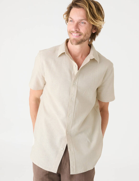Chemise coton lin manches courtes boutonn&eacute;e (gr&egrave;ge)