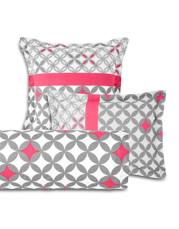 Linge de lit Marlow en coton à motifs géométriques (gris / corail)