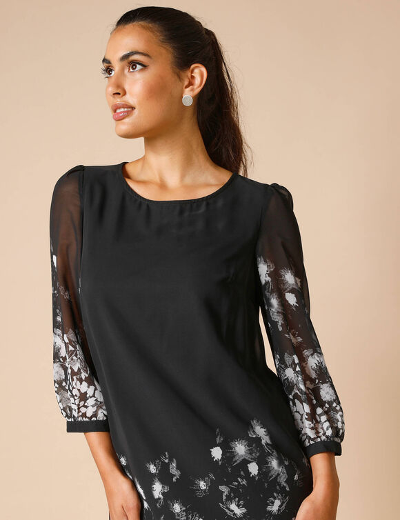 Robe housse, voile imprimé floral (noir / gris)