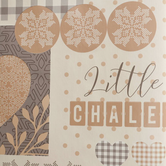Tafelzeil met chaletmotief (beige / blauw)