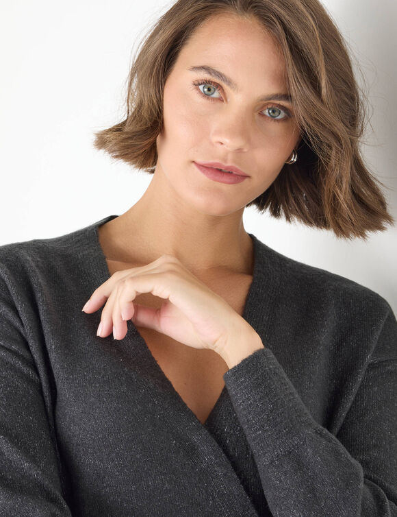 Pull effet cache-coeur boutons "bijou"  (anthracite)