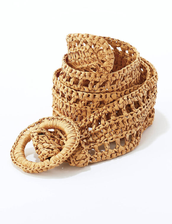 Ceintuur in raffia, ronde gesp (naturel)