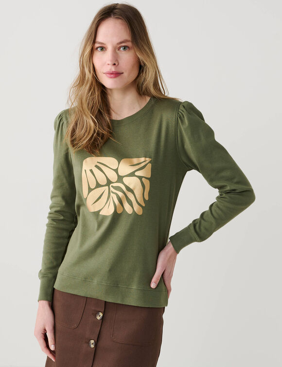 T-shirt manches longues, imprim&eacute; brillant (kaki)