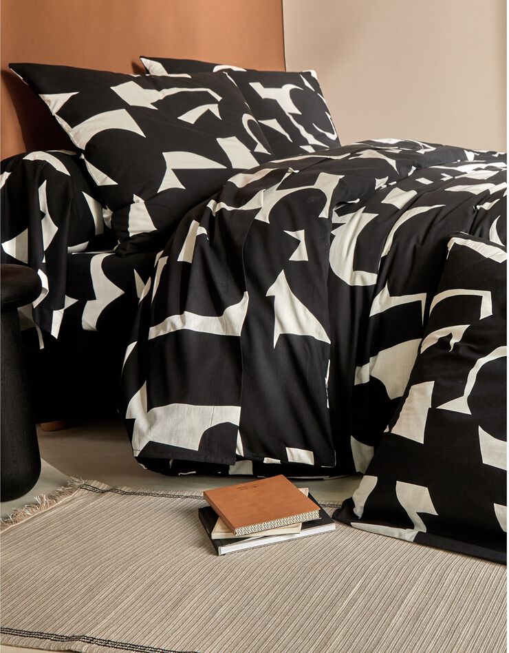 Linge de lit Puzzle en coton imprimé géométrique (blanc)