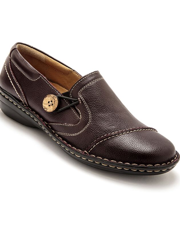 Elastische schoenen in bordeaux leer - breed model, bordeaux Elastische schoenen in bordeaux leer - breed model, bordeaux, hi-res