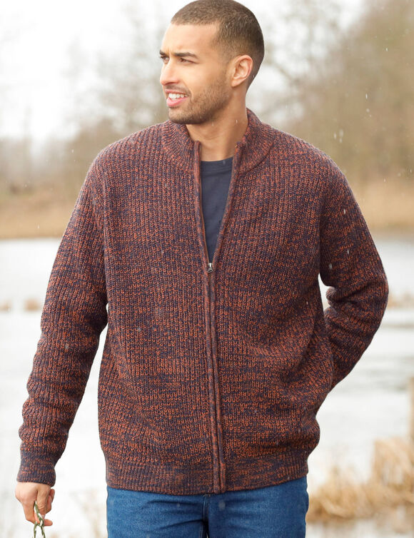 Gilet zipp&eacute; c&ocirc;te anglaise 30% laine (orange moulin&eacute;)