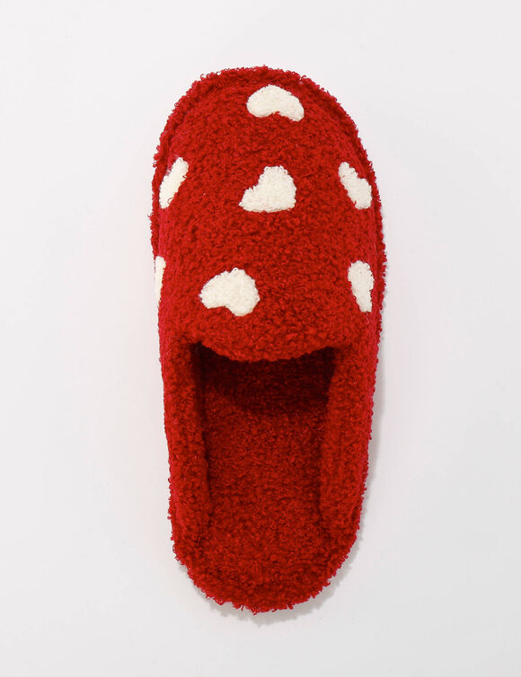 Chaussons forme mules imprim&eacute; coeur (rouge)