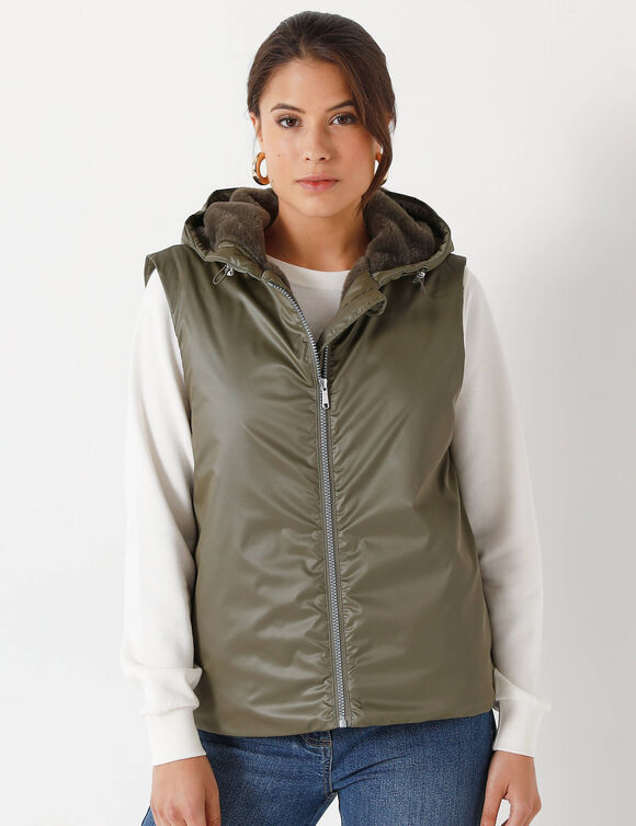 Parka imperméable fourrée, sans manches (kaki)