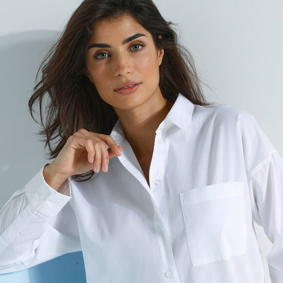 Chemise ample unie, popeline (blanc)