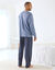 Pyjama long col V manches longues coton adouci (bleu gris&eacute; / marine)