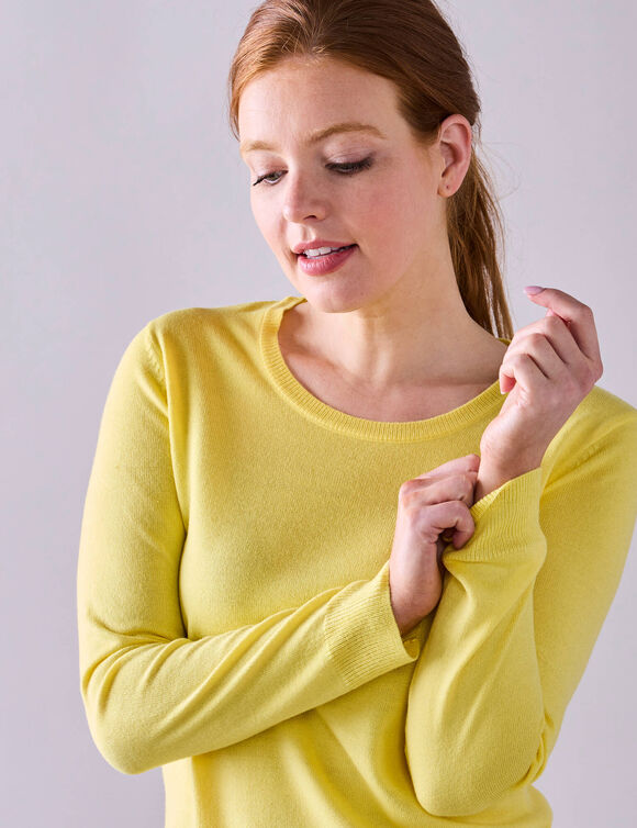 Pull col rond uni, manches longues, toucher doux (jaune pâle)