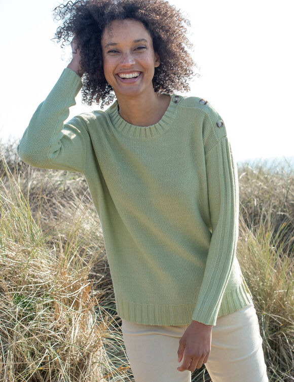 Pull col rond, maille fantaisie (tilleul)