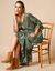 Robe longue imprimée, manches 3/4, détails macramé (kaki)