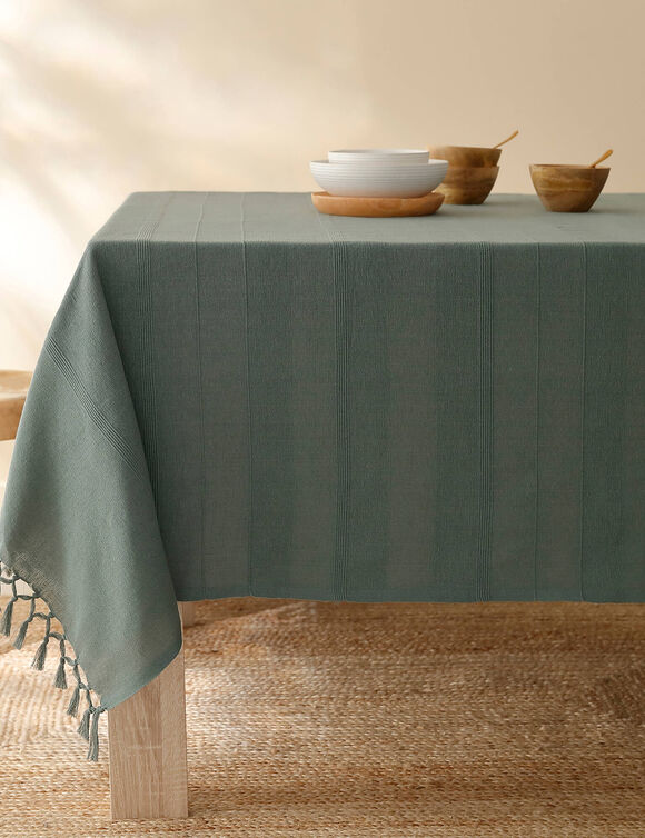 Nappe coton tissage artisanal (vert grisé)