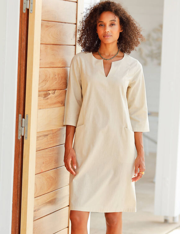 Robe forme housse unie, mélange coton-lin  (sable)