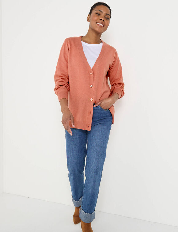 Gilet boutonn&eacute; col V, laine d'agneau (rose chin&eacute;)