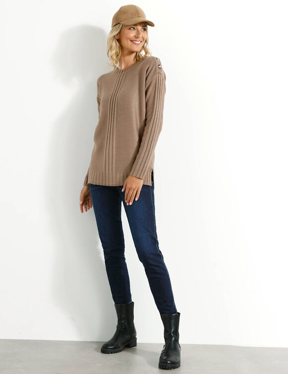 Pull col rond maille fantaisie (taupe clair)
