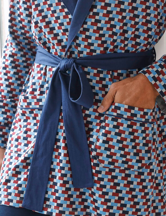 Robe de chambre imprim&eacute;e courte imprim&eacute; graphique (bordeaux / bleu)
