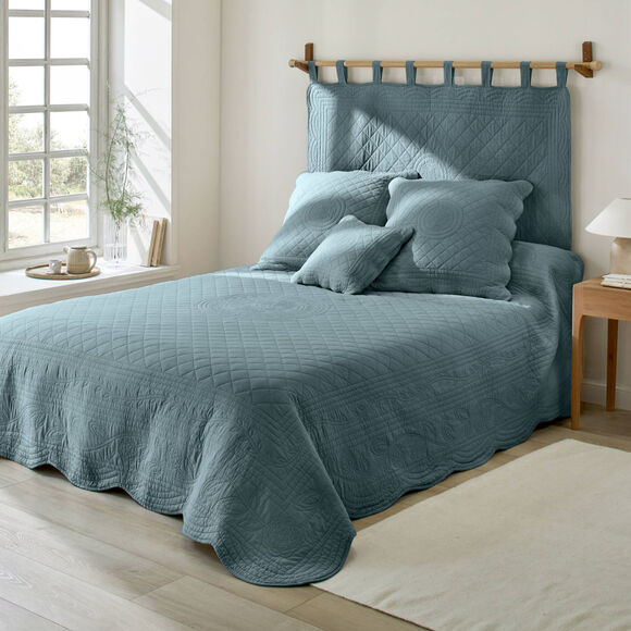 Tête de lit unie coton style boutis Cassandre (bleu grisé)