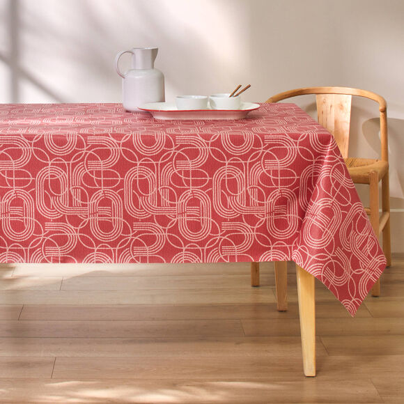 Tafellaken in toile cirée, grafische print (rood)