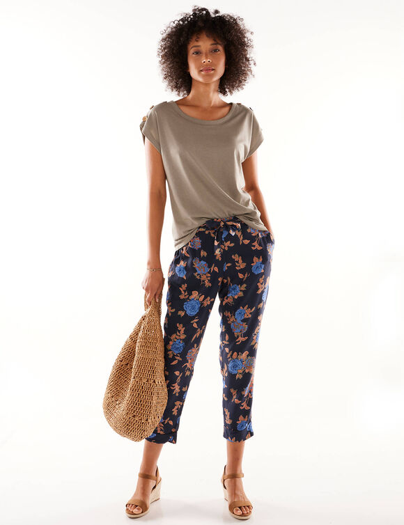 Effen T-shirt met knoopdetail, jerseytricot (lichtkaki)