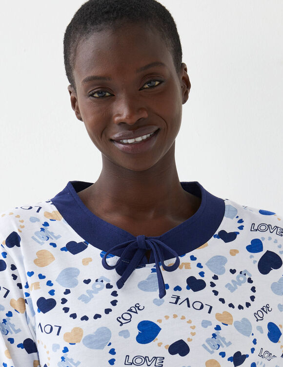Pyjama femme imprim&eacute; "coeurs" (marine)