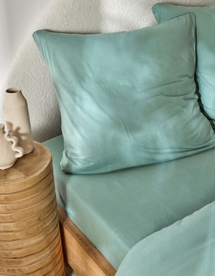 Linge de lit uni en jersey passepoilé coton (vert)