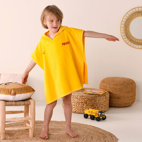 Poncho de bain enfant Pikachu éponge et velours coton - 280g/m2  (jaune)