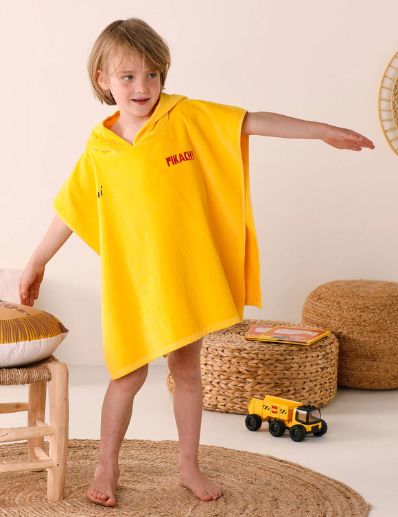 Poncho de bain enfant Pikachu éponge et velours coton - 280g/m2  (jaune)