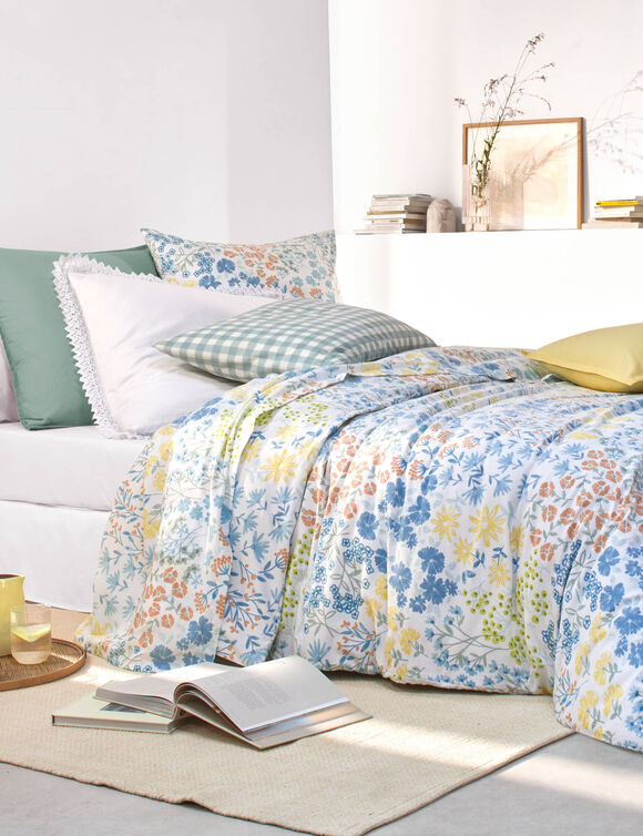 Linge de lit Garance en coton imprimé (bleu)