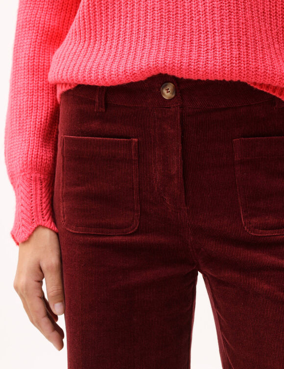 Pantalon velours coupe large taille haute, grande stature (bordeaux)