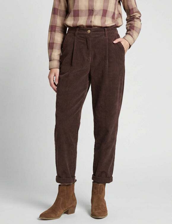 Pantalon 7/8&egrave;me, velours (prune)