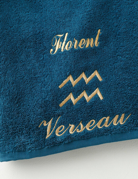 Serviettes de bain brod&eacute;es Verseau personnalisable - 420g/m2 (bleu paon)