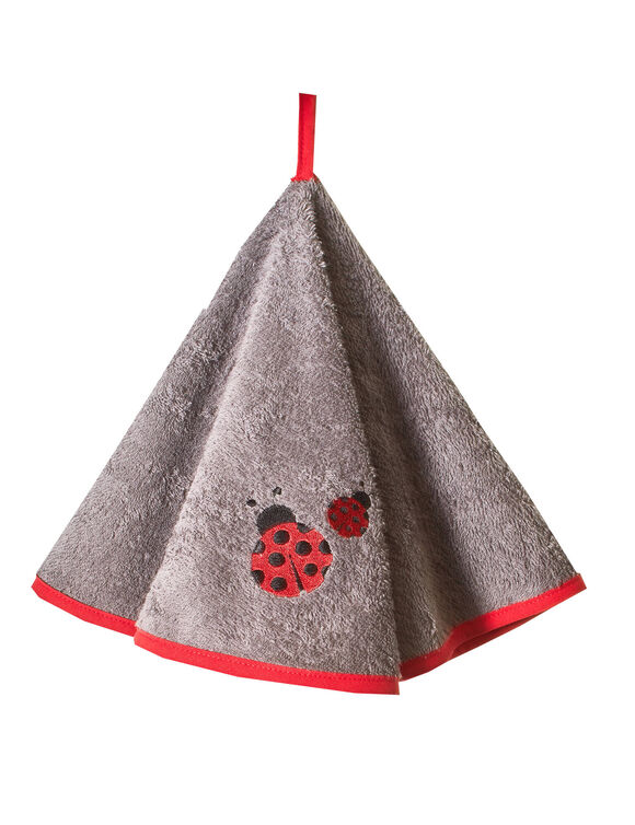 Ronde droogdoeken in badstof, geborduurd lieveheersbeestje - set van 2 (grijs)