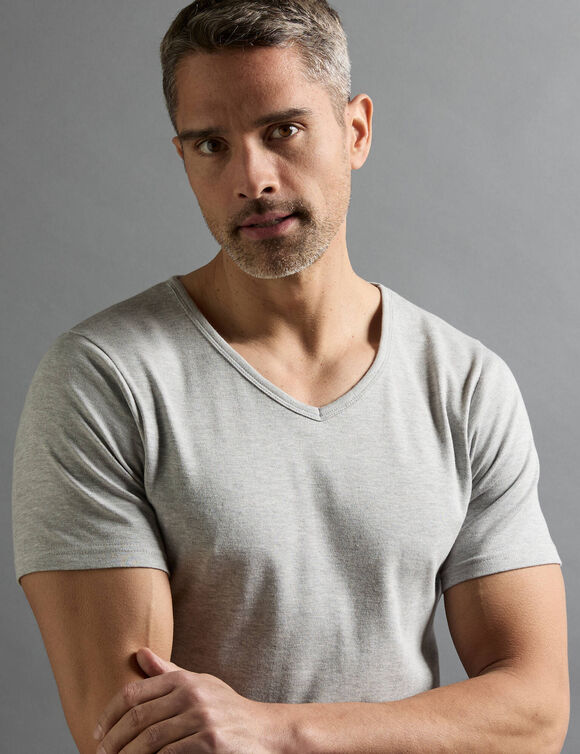 T-shirt sous-v&ecirc;tement homme col V manches courtes chaleur douce - lot de 2 (gris)