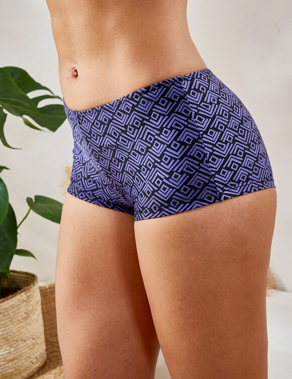 Boxer de bain imprimé graphique Thinali - ventre plat (violet)