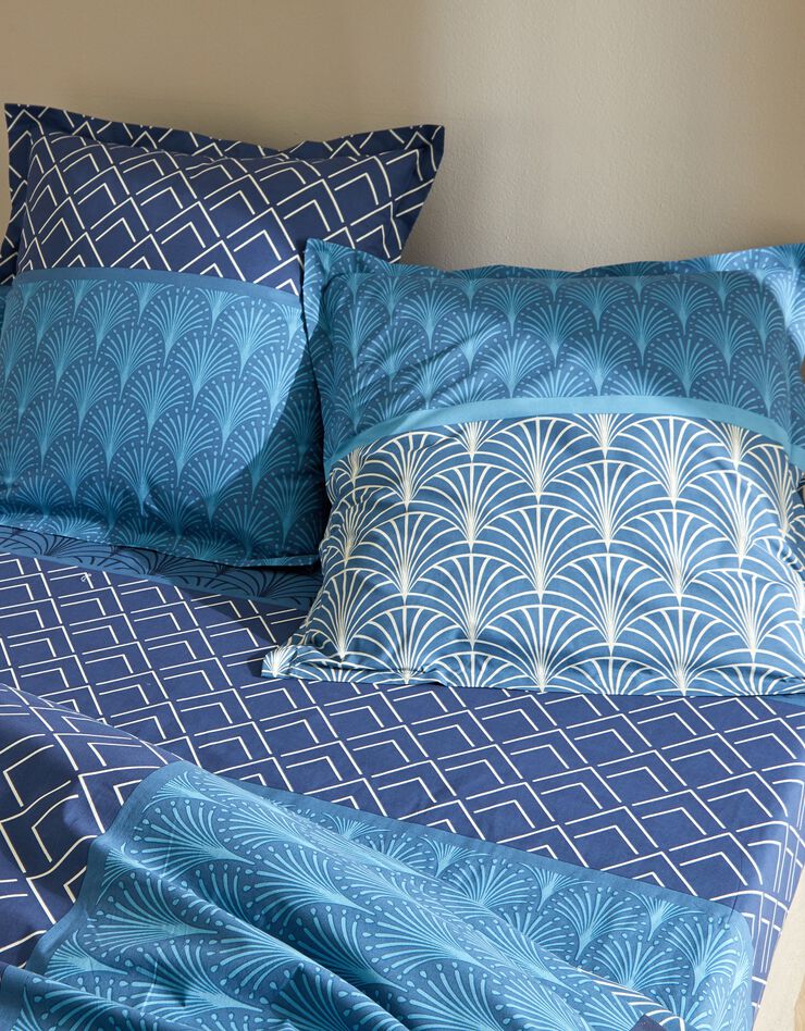 Linge de lit Eddy en coton à motifs graphiques (marine)