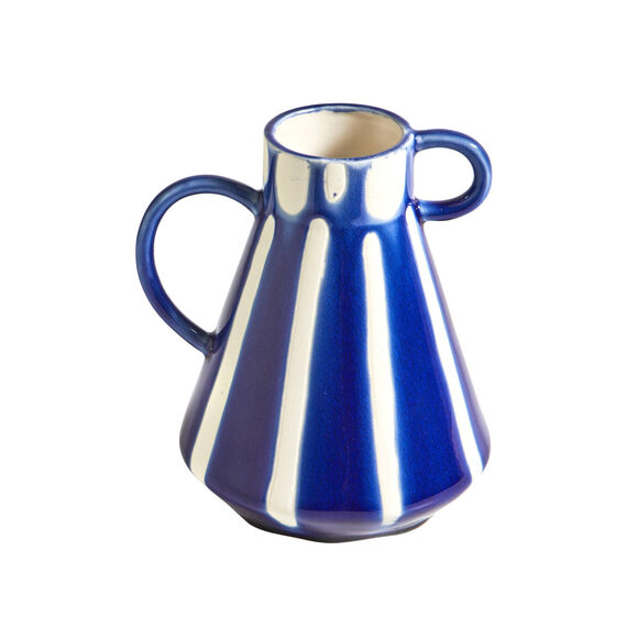 Vaas in aardewerk, gekleurde strepen, 2 handvatten  (blauw/wit)