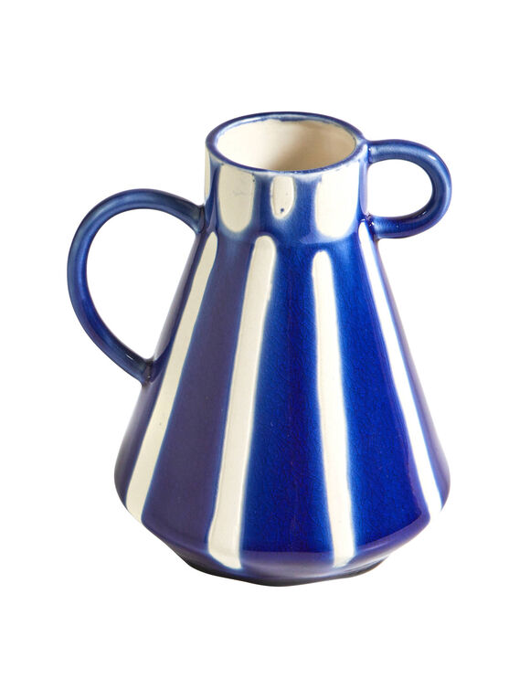 Vase grès rayures colorées 2 anses (bleu / blanc)