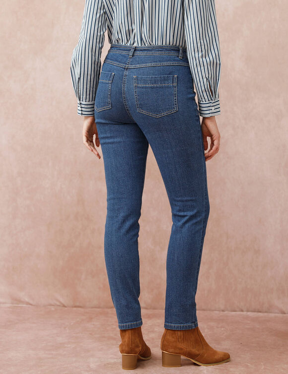 Jean slim taille haute, coupe raccourcie (stone)