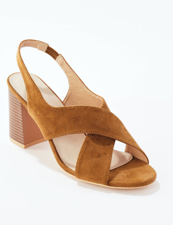 Sandalen met hak en gekruiste riempjes (beige)
