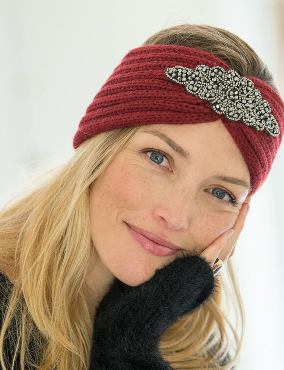 Headband en maille avec bijou (bordeaux)