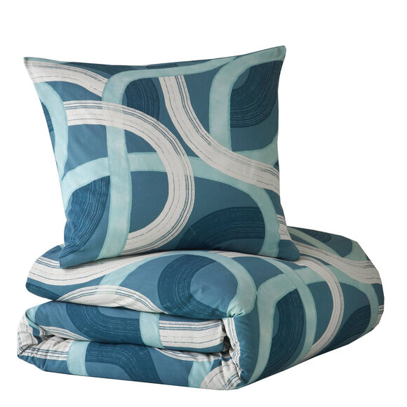 Parure de lit taie(s) + housse de couette Ulysse imprimée graphique en coton (bleu)