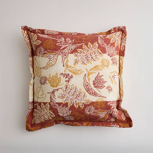 Coussin carr&eacute; imprim&eacute; indien (bois de rose)