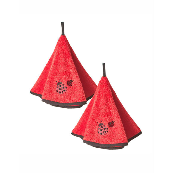 Torchons ronds éponge brodée coccinelle - lot de 2 (rouge)